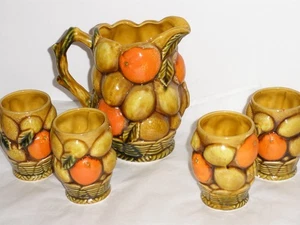 Brocca spezie vintage Inarco arancione metà secolo e 4 bicchieri Giappone adesivi su - Foto 1 di 11