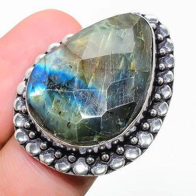 Anillo de joyería de regalo de plata de ley 925 con piedras preciosas de labradorita tamaño 7,5 A363 Foto 1 de 2