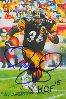 Jerome Bettis autografado Steelers Goal Line cartão de arte com HOF- Beckett *azul - Imagem 1 de 4