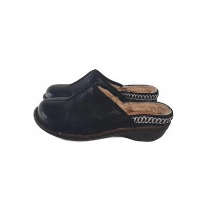 UGG Women's Black Leather Clogs with Shearling Lining Size 8 - Image 1 of 4