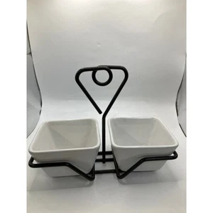 Pampered Chef Simple Additions Two Section Condiment Server with Metal Stand - Picture 1 of 7