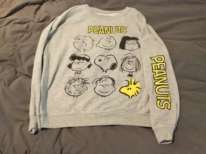 Peanuts Women’s Sweatshirt Size Large Gray Snoopy Woodstock Gang Long Sleeve - Picture 1 of 1