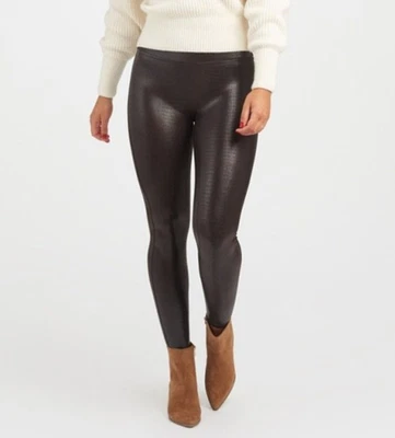 SPANX Faux Leather Croc Embossed Shine Leggings Dark Brown 20303R Size Large L - Image 1 of 4