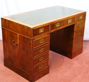 Lovely Yew Wood Campaign Style Pedestal Desk - Picture 1 of 16