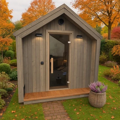 Isoliertes Saunahaus Fjord 2,3x2,5m Holz Panoramascheibe Gartensauna Aussensauna - Bild 1 von 4