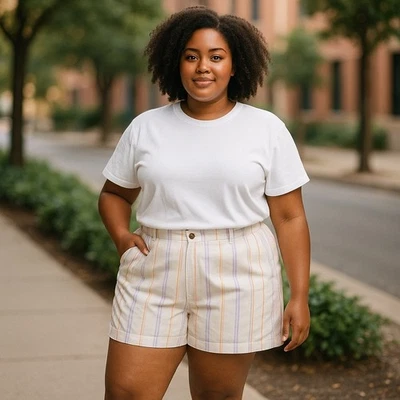 Pantalones Cortos Style & Co Mujer Talla 18 Blanco Pastel Amarillo Azul Rosa Rayas Tejidos Foto 1 de 4