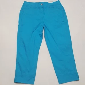 NEW Chicos Sz 1 (8) CROP Pants Womens Maui Blue Utility Ultimate Fit Pockets $75 - Picture 1 of 8