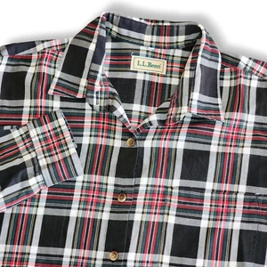 Vintage 70er Jahre LL Bean Herren L Langarm Karo Tartan Hemd Schwarz Rot Grün - Bild 1 von 6