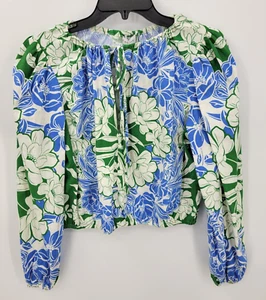 Gianni Bini Top Womens Large Camilla Floral Print Linen Blend Boat Neck Cropped - Picture 1 of 9