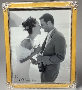 Vintage Pearlescent Yellow Enamel Rhinestone Photo Frame Art Deco 8” x 10” Pic - Picture 1 of 20