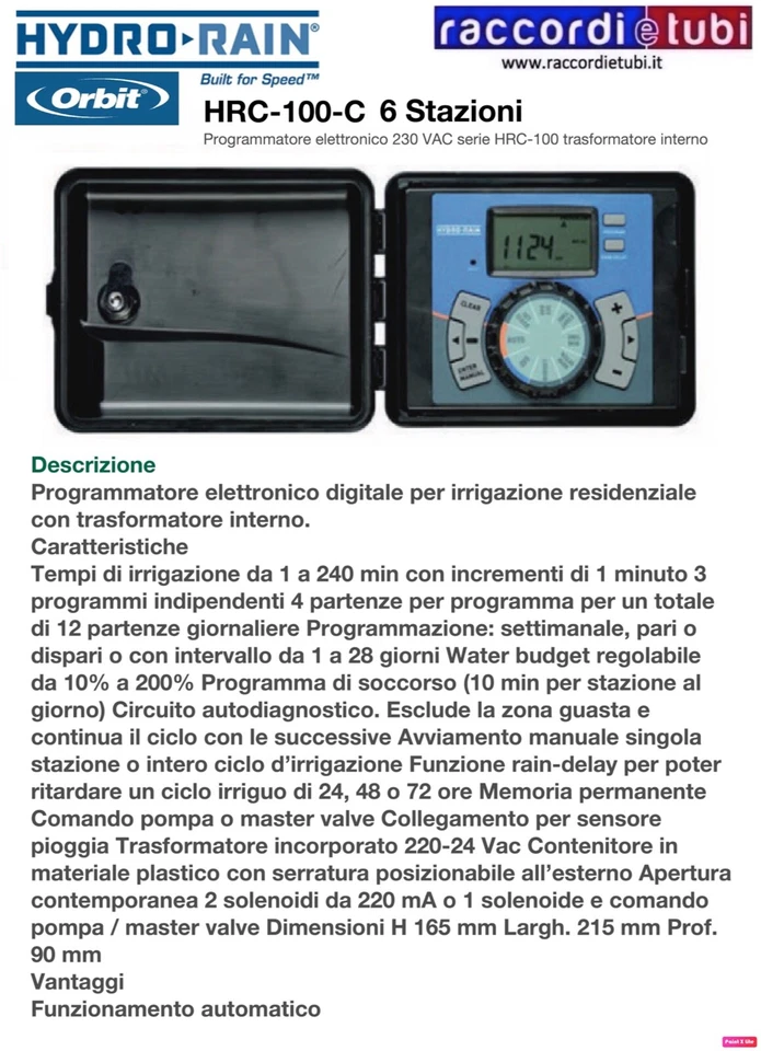 PROGRAMMATORE ORBIT HRC-100-C 6 STAZIONI - Immagine 1 di 1