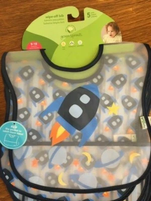 Paquete de 5 baberos de bolsillo Green Sprouts para niños 9-18 m--nuevos/sin usar Foto 1 de 4