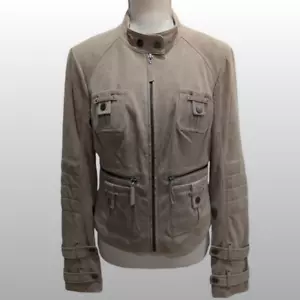 Blanc Noir Women's M Raw Leather Suede Tan Moto Jacket Zip Up - Picture 1 of 8