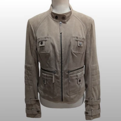 Blanc Noir Women's M Raw Leather Suede Tan Moto Jacket Zip Up - Image 1 of 4