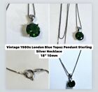 Vintage 1980s Sterling Silver London Blue Topaz Necklace 18? 10mm Pendant 