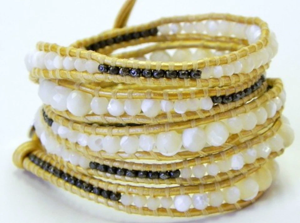 Nuevo Brazalete Chan Luu Graduado Madreperla Mezcla Envolvente en Cuero Dorado Foto 1 de 1