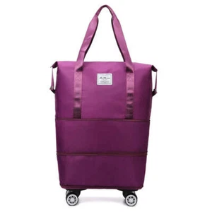 Purple Large Capacity Foldable Travel Bags with Wheels - Lightweight Waterproof - Picture 1 of 5