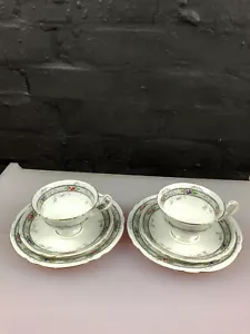 2 x Alfred Pearce Shelley China Rose and Bead Tea Trios Cups Plates Saucers Set - Picture 1 of 9