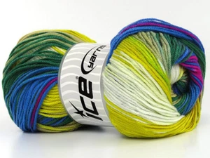 4-Skein Lot AntiPilling Magic Yarn Light 4x100g/280m Green Yellow Blue Beige Wht - Picture 1 of 4