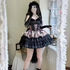Vestido Corto Floral JSK Lolita Niñas Gótico Princesa Dulce Fiesta Volantes Vestido - Imagen 1 de 6