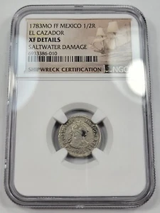 1783 Mexico 1/2 Real EL CAZADOR SHIPWRECK NGC Certified XF Carolus III *J427 - Picture 1 of 3