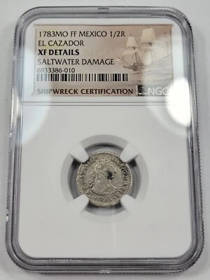 1783 Mexico 1/2 Real EL CAZADOR SHIPWRECK NGC Certified XF Carolus III *J427 - Image 1 of 3