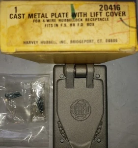 RECEPTÁCULO DE METAL FUNDIDO HUBBELL 20416, PLACA DE ALUMINIO CON CUBIERTA ELEVADORA DE LOTE ANTIGUO - Imagen 1 de 3