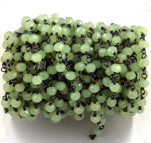 Green Quartz Rondelle Faceted 3-4mm Beads, Rosary Beaded Black Wire Chain 6 Feet - Picture 1 of 2
