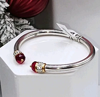 NUEVO CON ETIQUETAS Brazalete Brazalete Brighton Meridian Cristal Rojo Bisagras Cristal Doble Tono 7" Foto 1 de 4