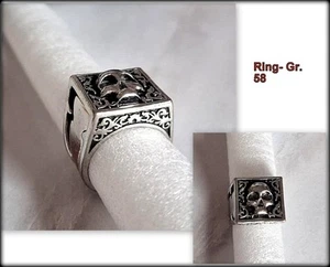 Gothic - Herren Siegelring - Silber 925 gestempelt - Totenkopf - Gr. 58 - Biker - Bild 1 von 6