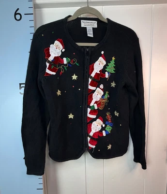Tiara Internacional Santa Feo Navidad Suéter Mujer Cárdigan Mediano Cremallera Completa Foto 1 de 4