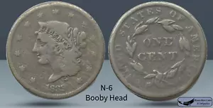 1839 N-6 Matron Head Large Cent, Booby Head, Very Good Condition, Copper, C7997 - Picture 1 of 1