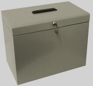 A4 Metal Grey Filing Box Storage Lockable 5 Suspension Files Tidy File - Picture 1 of 2
