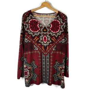 Easywear by Chico's Womens Tunic Top Size XL Red Paisley Geometric Scoop Neck - Picture 1 of 8