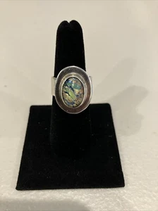 Estate Jewelry Vintage Mexican Foil Art Glass Sterling Silver Ring Size 8 - Picture 1 of 11