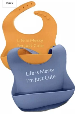 Babero de bebé flexible de silicona sin desorden Life Is Messy I’m Just Linte: naranja o azul Foto 1 de 4