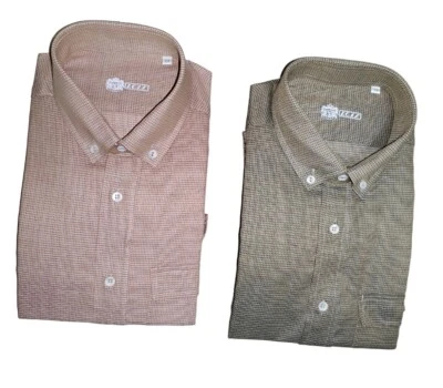 Camisa de manga larga para hombre real vintage pequeña cuello de panal abotonada alta Q Foto 1 de 4