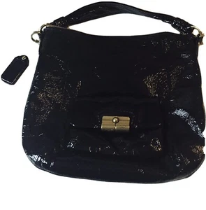 COACH handbag MEDIUM pre-owned black LEATHER Good Condition Few Signs Of Use - Picture 1 of 12