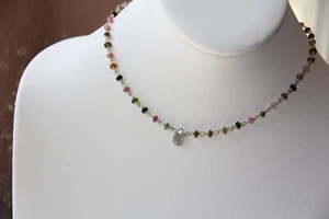 Ela Rae Labradorite and Tourmaline Gold Necklace. Stunning 14k GF Over Sterling - Picture 1 of 13