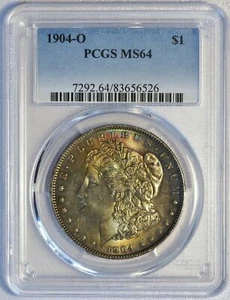 1904 O Morgan Silver Dollar (PCGS MS64 MS 64) SPLENDIDO MOSTRO TONO ARCOBALENO - Foto 1 di 6