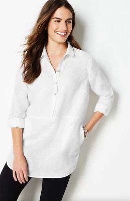 J.Jill ~ S ~ NEW Gorgeous Linen Tab-Sleeve Tunic ~ White ~ NWT (1M19) - Image 1 of 4