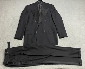 Polo Ralph Lauren Tuxedo Suit Mens 44R Black Double Breasted Wool 40x32 Pant VTG - Bild 1 von 22