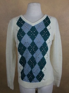 Maglione Obey taglia M Argyle paillettes lana di agnello e angora - Foto 1 di 6