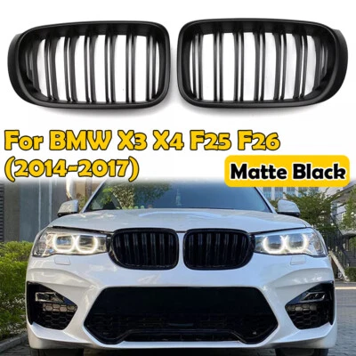 Parrilla delantera negra mate de doble línea negra para BMW X3 X4 F25 F26 2014-2017 Foto 1 de 4