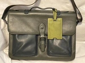 TED BAKER OLIVE BLACK LEATHER BRIEFCASE MESSENGER LAPTOP BAG $395 - Picture 1 of 14