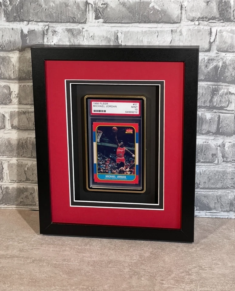 BLACK SHADOW BOX FOR PSA CARD W/RED/BLACK MATS & ALUMINUM SLAB- NICE 3D EFFECT! - Image 1 of 1