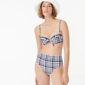 Juego de bikini superior e inferior de cintura alta J Crew a cuadros marinos - Imagen 1 de 5
