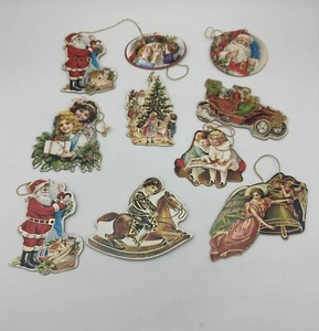 Vintage Cardboard Ornaments Christmas Victorian 2-sided Die Cut Gold Set of 10 - Picture 1 of 11