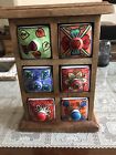 Vintage Wooden Box With 6 Porcelain Drawers For Spices,Dry Fruits,Jewellery H26c