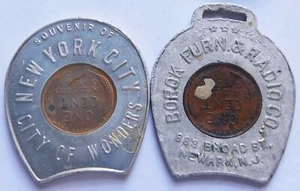 2 Encased Wheat Pennies, 1946 NYC City of Wonders + 1936 Borok Furn. & Radio Co. - Picture 1 of 2